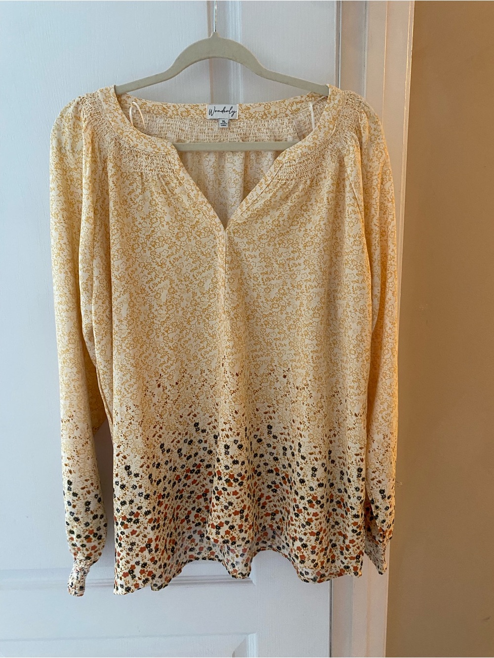 Wonderly Yellow Floral Dip-Dye Peasant Top